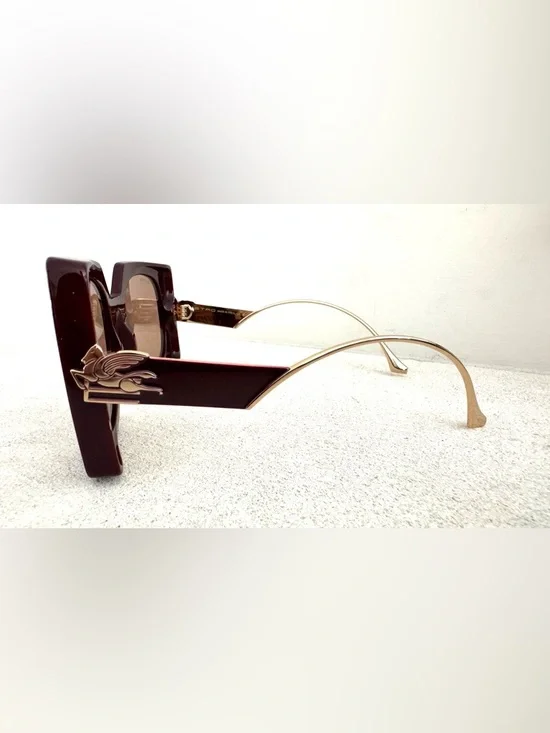 ETRO NEW Pegasus Oversized Sunglasses Burgundy Gold Italy + Box & Cloth - Picture 1 of 9